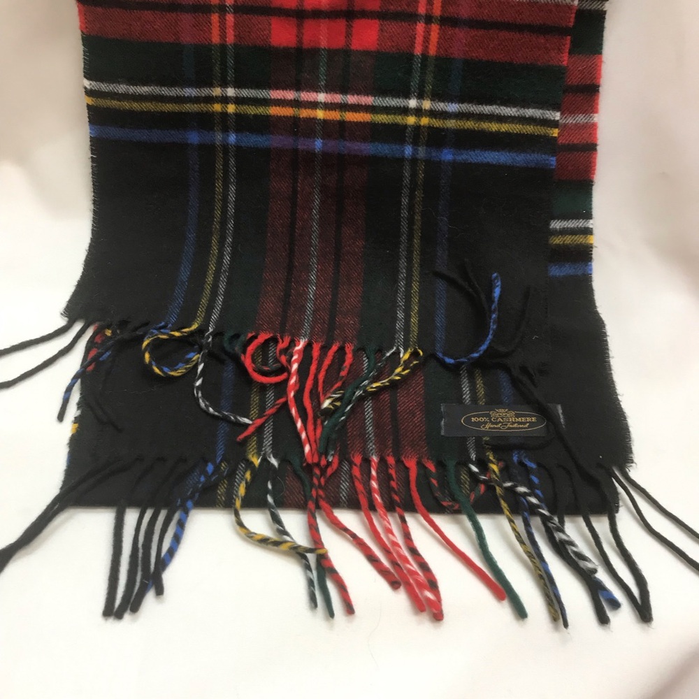 100 Cashmere multicolored Plaid Fringe Scarf